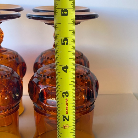 1960s Amber Set of 4 King’s Crown Thumbprint Wine Goblets - Picture 6 of 7